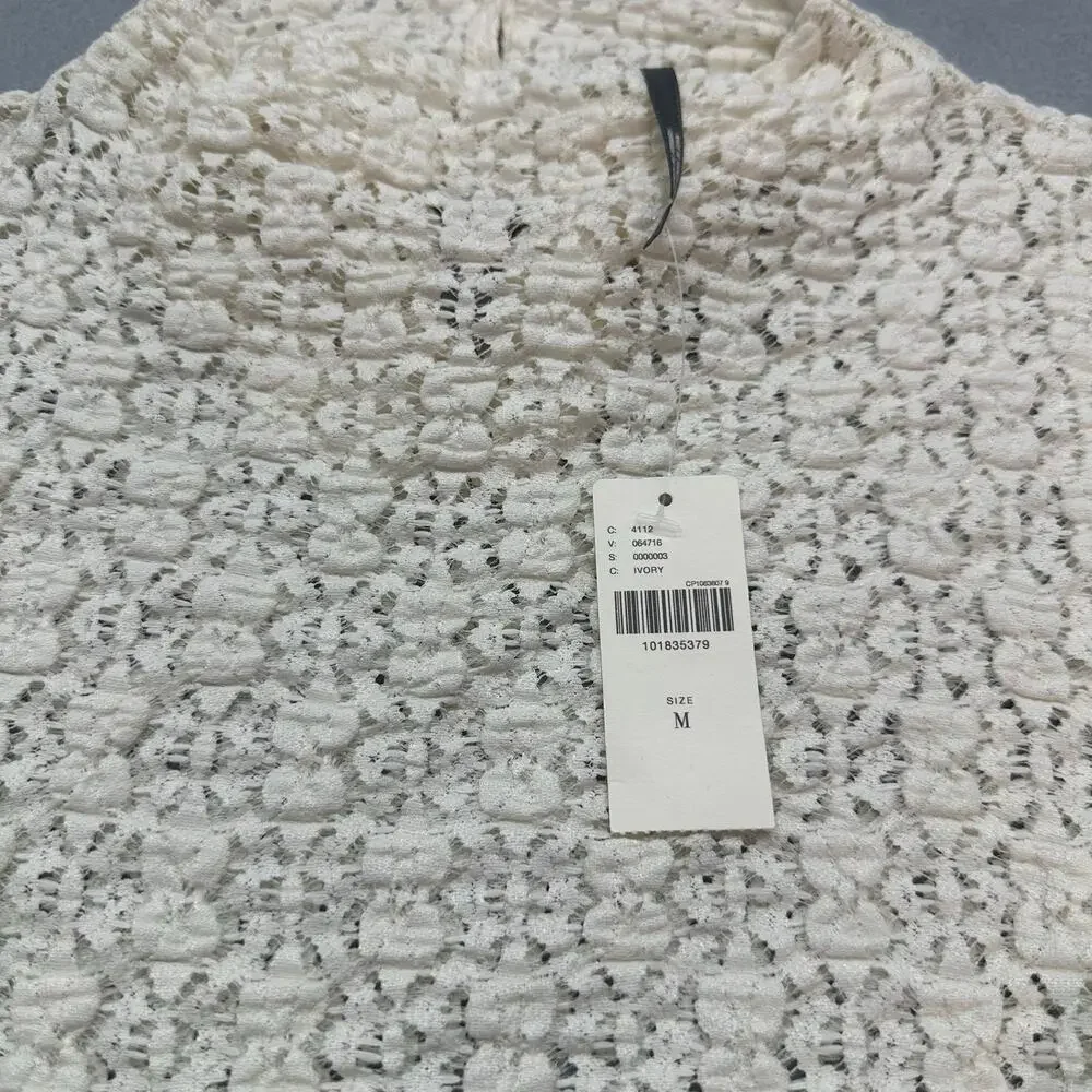 NWT Anthropologie Ivory Smocked Lace Sheer Mock Neck Long Sleeve Top Size M - Picture 11 of 13